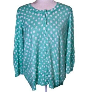 Loft Women’s Mint Green‎ Polka Dot Cardigan Lightweight Cottagecore Cozy Sz XL